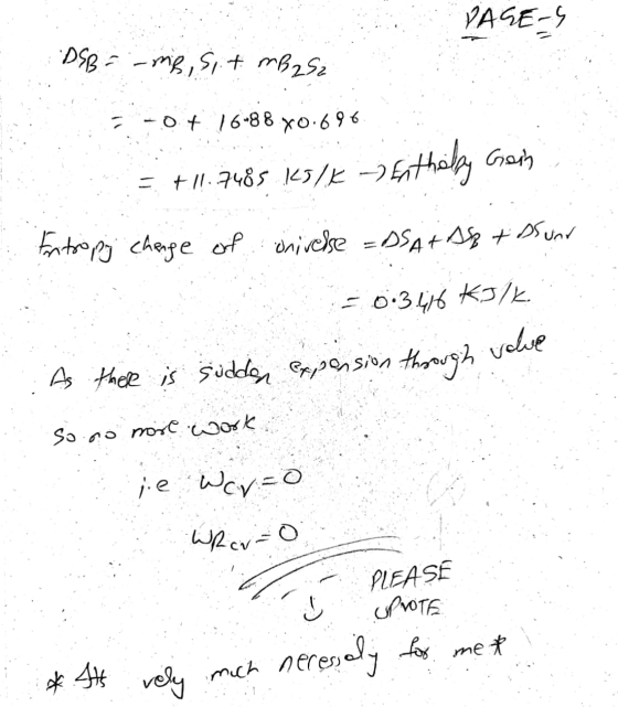 PAGE 1 DSB = - mp, sit mb 282 -0 + 16-88 X0 696 Goch = +11.7485 15/18 -2 Ethiboy Entropy change of onivesse =DSA+AS + DS un =