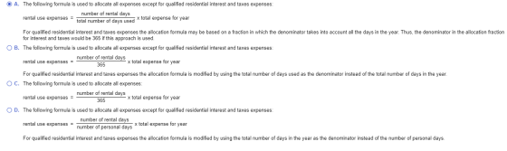 O A. The following formula is used to allocate all expenses except for qualified residential interest and taxes expenses: num