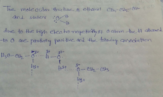 The Chr-CH2-OH molecular structure of ethomol and Water BH due to the righ electronegebrity of o atom, the it abaned to o are