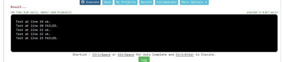 O Execute Save My Projects Recent Collaborate More Options Result ... Cpu Time: 8.81 sec(S),Memory: 4216 kilobyte(s) executed