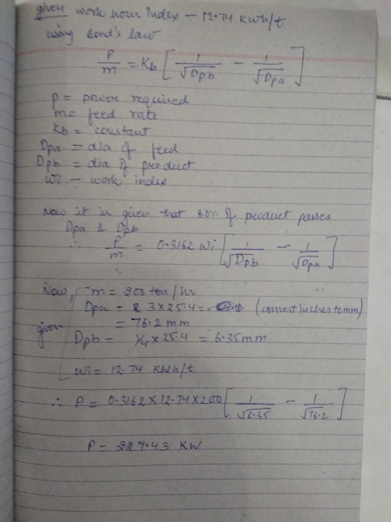 there work hour iudex - 12.74 kwalt asking sonds law p= privre required me feed rate Kb = couteau Dpe - dla of feed Dan = di