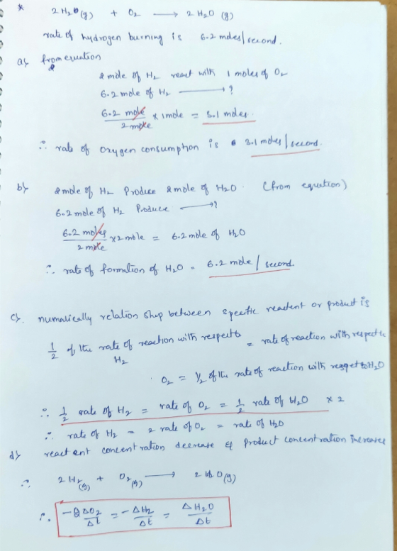 E O as 2 H₂(g) + 2 H₂O (9) rate of hydrogen burning is 6.2 mdes) second. from exuation a mole of H₂ react with I moles of or