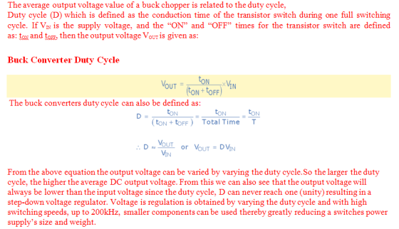 The average output voltage value of a buck chopper is related to the duty cycle, Duty cycle (D) which is defined as the condu