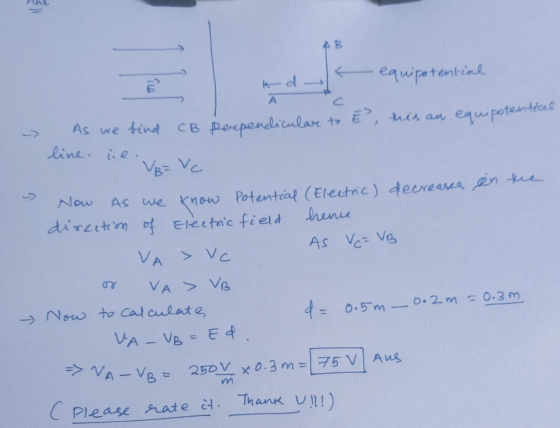 the AB equipotential kd A As we bind CB perpendicular line. ie. AS we to Ē, this an equipotential VB=Vc Now know Potential (E