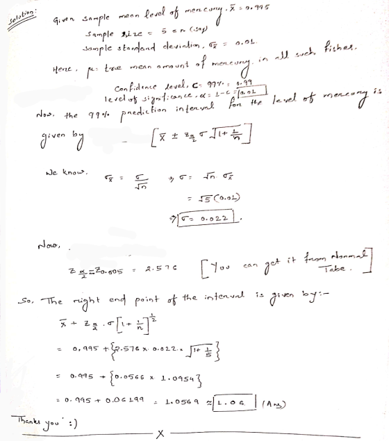 mer solotion : 9,995 Given, sample mean level of encong sample Bize - 5rasap Sample standard deviation, = troue pe mean amoun