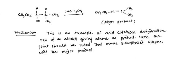 си,- - -м, сме взя см, %, -- - < OH Catz - (Major product) Mechanism This is an example of acid catalysed dehydration pxn of