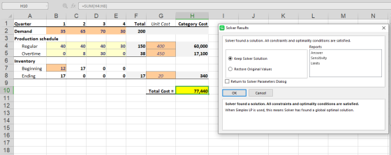 C H Category Cost I J K L M N S Solver Results Solver found a solution. All constraints and optimality conditions are satisfi
