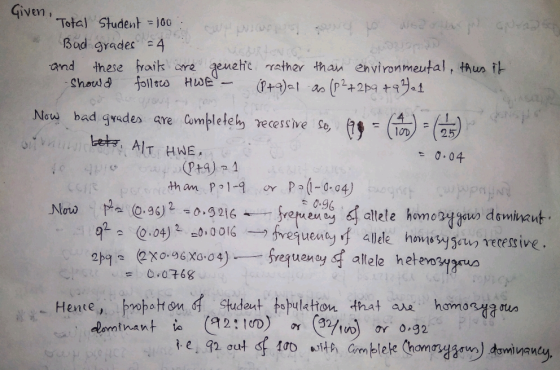 Given, Total Student joo Bod gyadec 4 and these hoik are acuehe rather than environmetal, thus 다 Now bad godes are Cumblefely