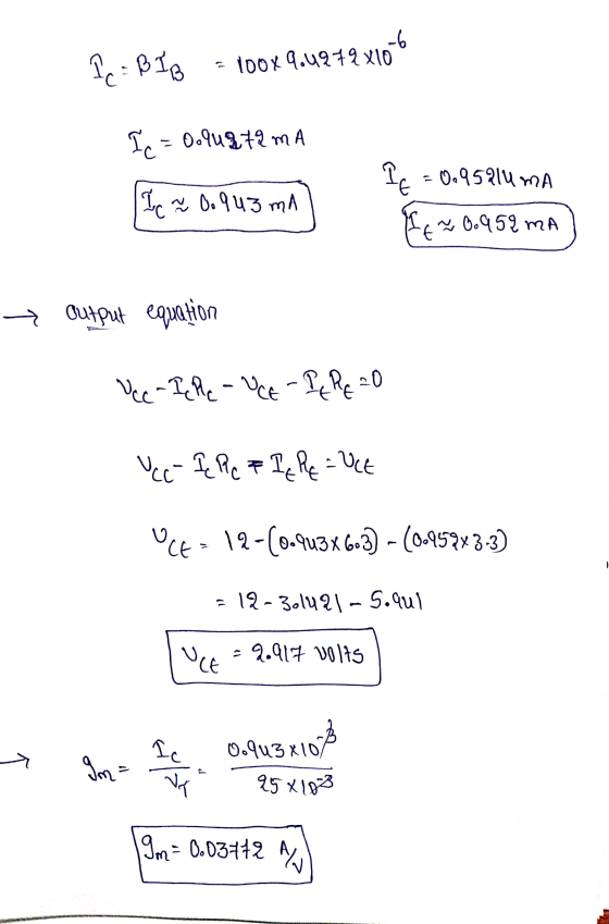 -6 Pc = BIB 100४ १.५१११५० 1c 0.१५3.+2 mA - 0.95NA ला Ic Nb.१५3 mA FE~ 0.958 mA → output equation Nec-Ichle - UcE - PERE 20 Ye
