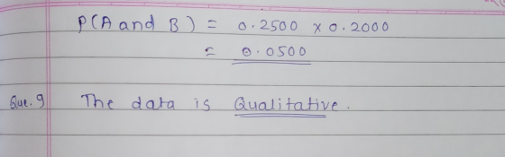 PCA and B ) B) = 0.2500 x 0.2000 a ③.0500 Que. I The data i Qualitative