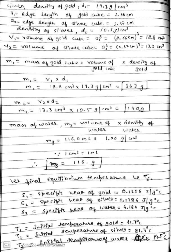 liven, density of gold, d, 19.39 Icons a, edge length of gold cube = 2.66 cm 2 edge length of sweet use = 2.37 cm density of