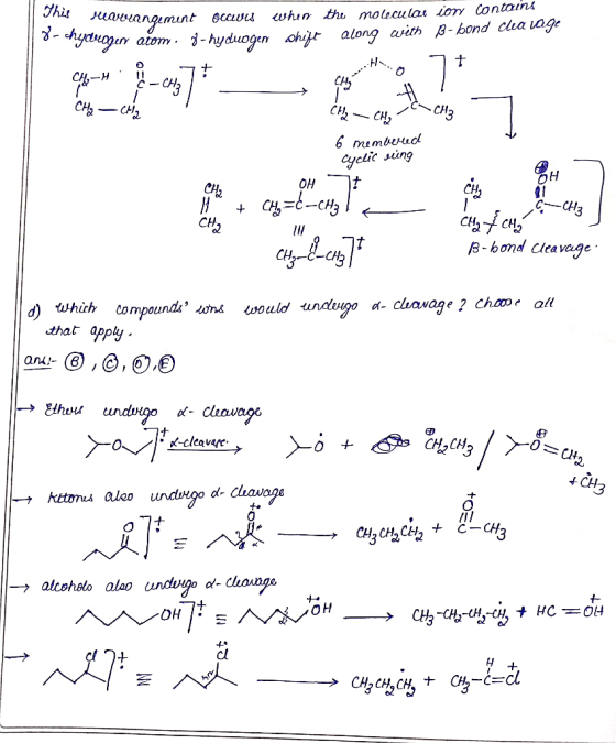 Hearrangement occurs when the molecular con contains mydrogen atom, g- hyduogen shift along with B-bond Cleavage Chl-H - CHz