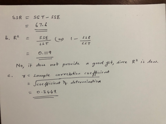 SSR SST SSE 67.4 b. R2 (- ST O.119 sinre R s ow. not provide No, it docs coticieut c. sample corrcadou Jcoe fticieut determin