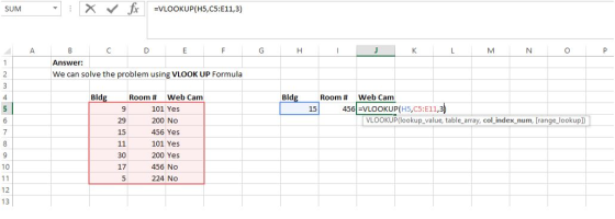 SUM X fir =VLOOKUP(H5,C5:611,3) G H I K L M N O P B C D E F Answer: We can solve the problem using VLOOK UP Formula Bldg Bldg