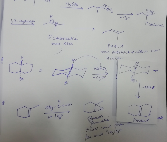UHI Hasou 1,2-Hydridesh TAN 1 Carbocatia 3° carbocatia more stab Product more substituted allue mere 상 NaOCH - CH₂OH -NaB & C