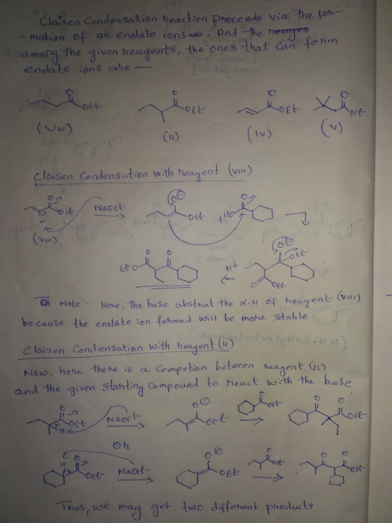 Claisen Condensation neaction proceeds via the for mation of an enolate ions to. And the neages among enolate ions are Candel