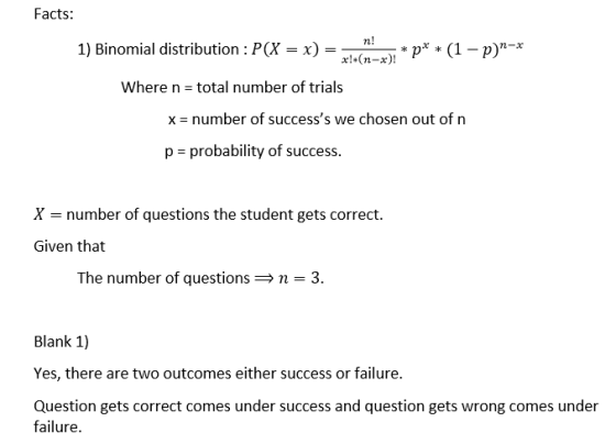 Facts: 12! 1) Binomial distribution : P(X = x) =- *p** (1-p)-* Where n = total number of trials X = number of successs we c