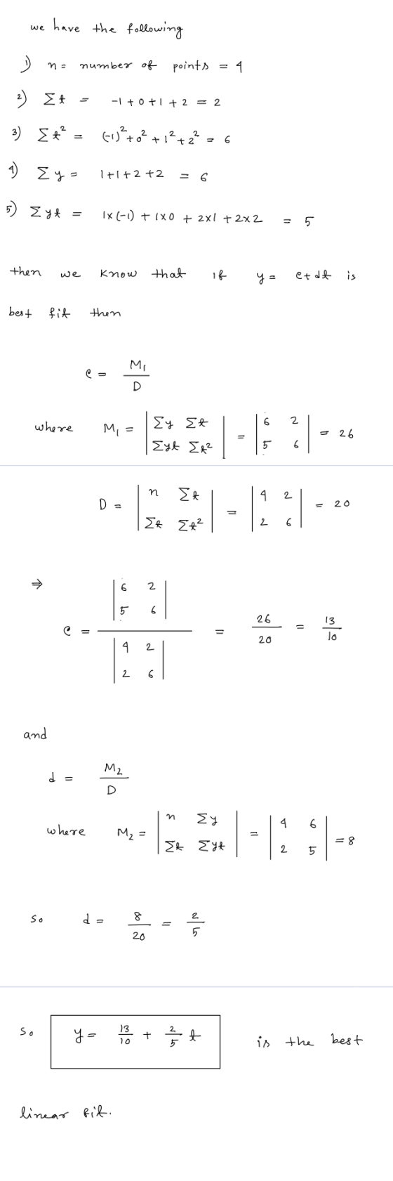 we have the following D no number of points = 4 -1 + 0 + 1 + 2 = 2 2) Et 3) Et +1²+²+1²+2² = 6 1) Eys 1+1 +2 +2 5) Eyt = IX (