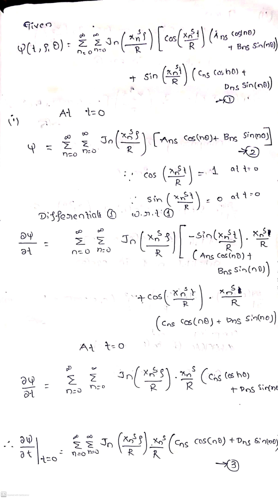 Given 4(7,8,0): E In JnG (mat) [ cos indu) (ng cosmo 4 Bns Sinino) ( ans Cars hos + Ons Sin (60) + Sin ( not Yy et=0 (1) Jn c