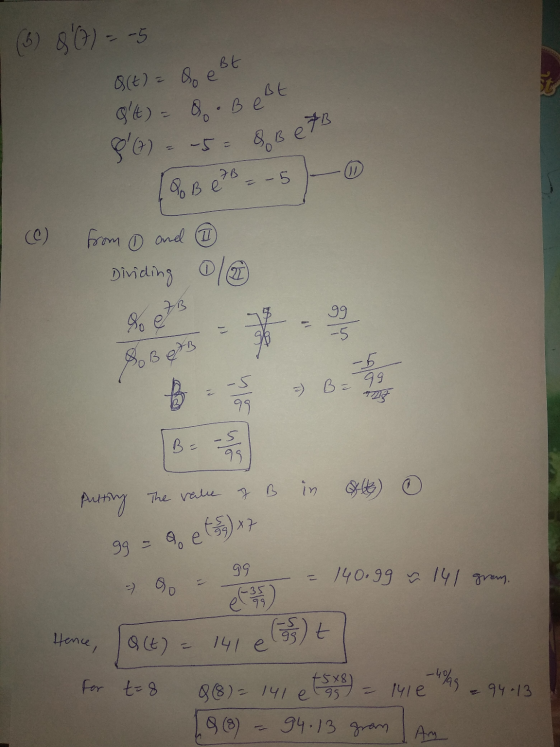 (6) &(7) = -5 BE a(t) = so e ot) = 8. BEBE 8) = -5= 5- & Be7B % B e B = -5 from ① and 1 Dividing lo 7B do e 99 * 933 BOB -