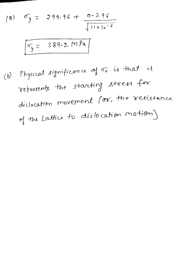 389.2-MPa (b) Physical significan U 어Gù that represen -the starting X+re44 ferr dlislocatiom movement (or, the reiitanes th