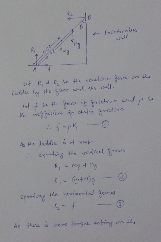 Friction less wall Mg .0.51 mg -0.90 А f net R & R se the reaction forces on the Ladder by the floor and the wall. Leff be th
