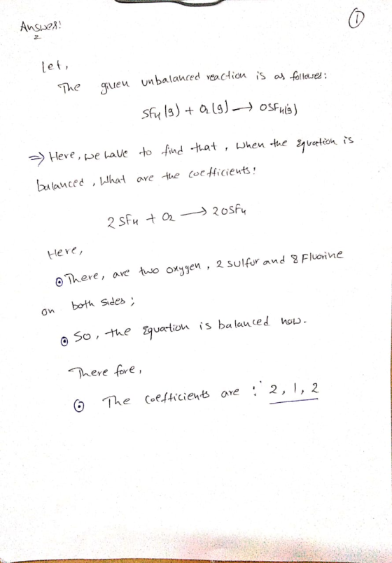 Anse 2 let giueu unbalanced veaclion is a follae The Sfy ls)al9 osFHs) Heve, pe have to find that, When the bulanced, hat ave