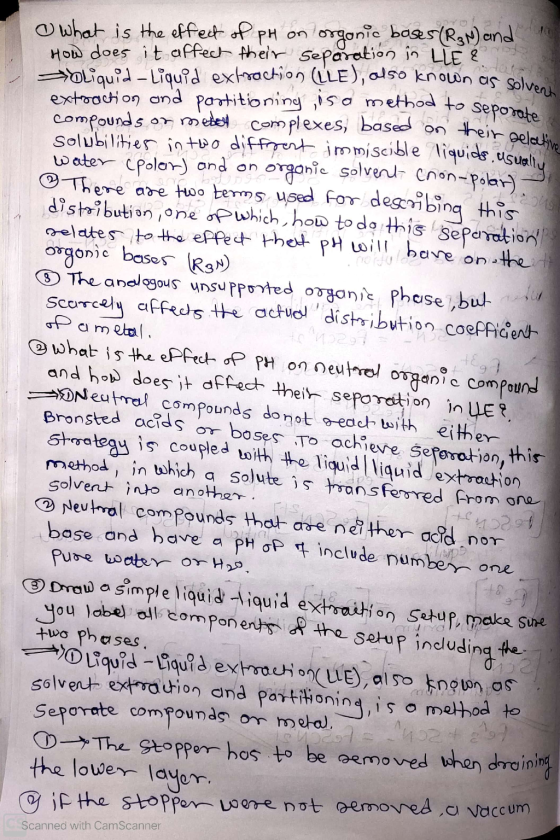 vent thod to separate on their selative organic bases (R ) and o what is the effect of pH on a How does it affect their separ