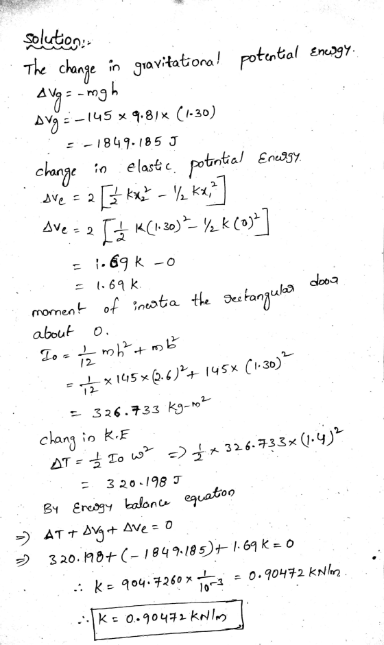 solution: The change in gravitational potential Emegy. Avg= -mgh svg =-145 x 9.81* (1-30) 184.9.185 J change in 2 Ave=2 Elast