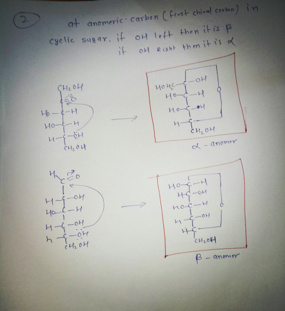 at cyclic anomeric carbon (first chiral carbon) in sugar, if oh left then it is ß it Oh Right then it is a coH SH₂OH HoHe- Ho