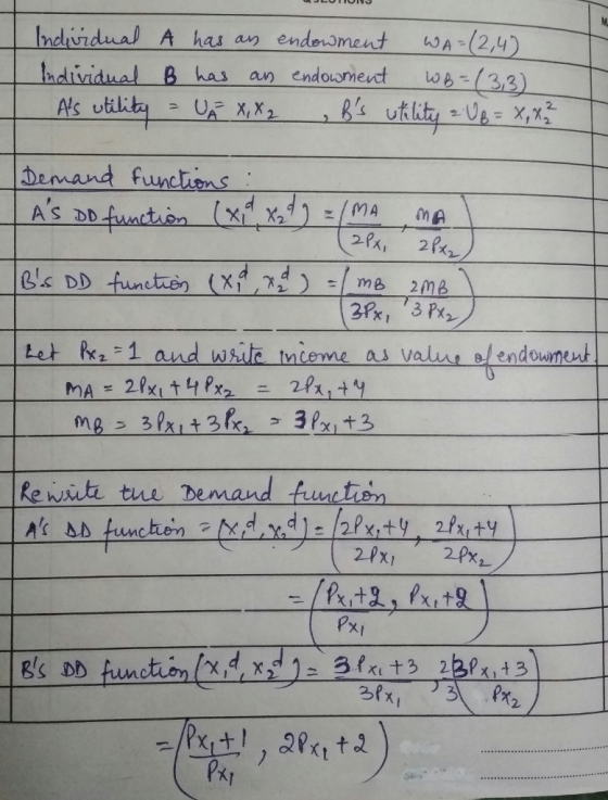 Indvidual A has an ende.oment 43A-(24 hdlividual B has an endousmect -(33) demand functuens tet 2 1 and wiite tnteme as val e