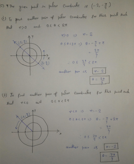 -C) & The given paint in polar Coordinate is (-2,-2) another pair of polar Coordinates for this point such To pind that and O
