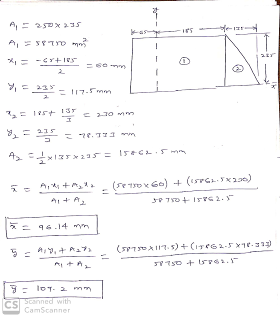 K65 * - 185 185 - *135-* A, = 250x235 A,=58750 mm oli = -65+183cool 233 . 235 == 117.5 mm - y = 235 = 117.5mm Li 2x = 185+ 11