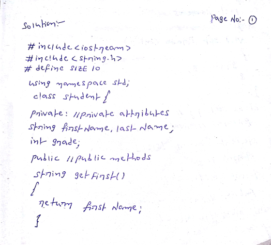 Page No.- O #dupine SIZE 10 class styden pwhìて //pmLliemeHods sning get Fins()