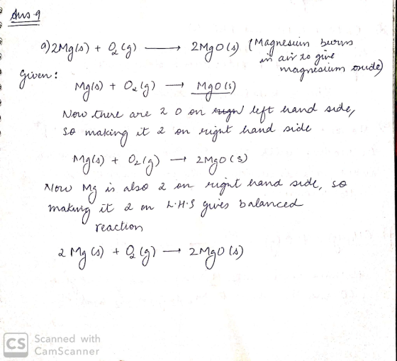 E Magnesuin burns Aus a)2Mg(s) + Olg) - 2Mgols) and air is given magnesium onide) w: Mat6) + 4 32 — Марів) Now there are 2 o