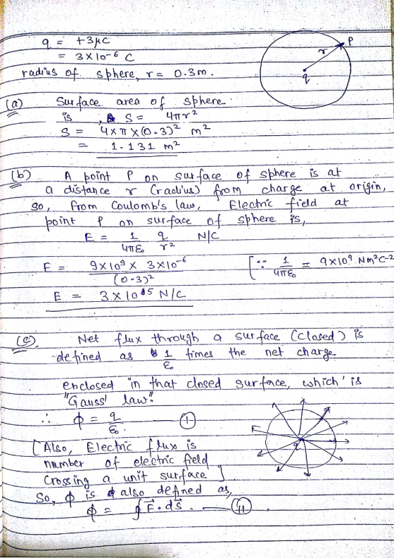radus Sui taCe. area of . sbhere 1. 131 m?- on Sat 10 ce of sphere is a a distan ce Y- Craduw) at orifin aur m Couombs laus