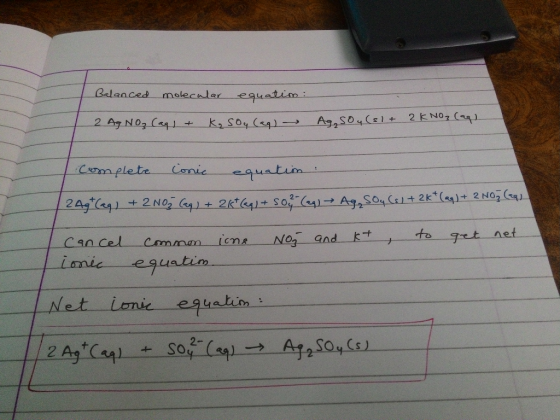 Balanced molecular eguatim: 2 AgNO3(aq) + K₂SO4 (aq) - Ag, soy (sl + 2 NO3(aq) complete conic equation | 2Ag+ (aq) + 2NO3 (aq