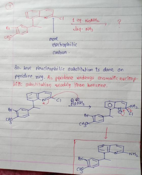 Te ? { eq. NaNH2 cliq. NH3 more electrophilic carbon. 80, bere Neucleophilie substiterion 95 done on pyridine ring. As pyridi