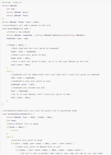 #include <stdio.h> struct ddinode int num; struct ddnode prev; struct ddnode *next; : struct ddinode head, tail - NULL; //i
