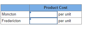 Moncton Fredericton Product Cost per unit per unit