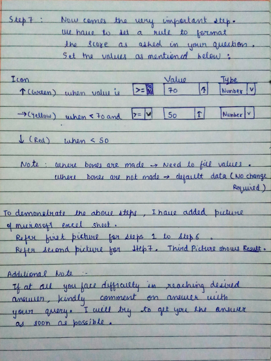 Step 7 : Now comes the very important step. we have to set nule to format the score ashed in your question, Set the values as