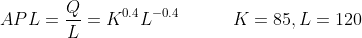 APL =-= K0.4 L-0.4 K = 85, L 120
