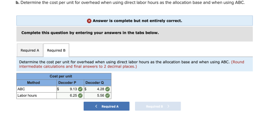 b. Determine the cost per unit for overhead when using direct labor hours as the allocation base and when using ABC. & Answer
