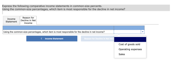 Express the following comparative income statements in common-size percents. Using the common-size percentages, which item is