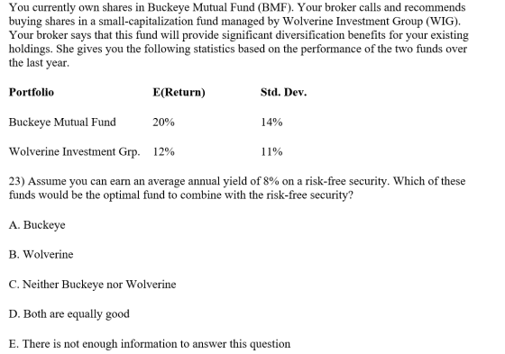 You currently own shares in Buckeye Mutual Fund (BMF). Your broker calls and recommends buying shares in a small-capitalizati