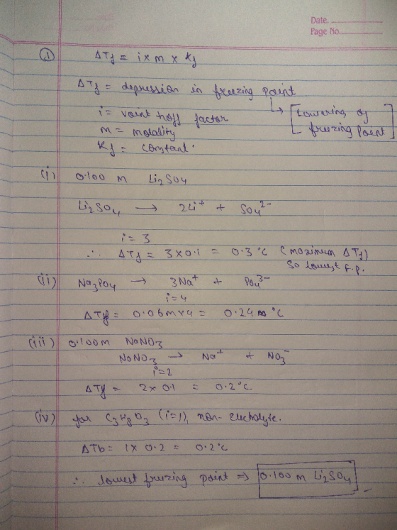 Date Page No. ATL=ix mx kg Af depression in freezing point i voint hoff facter 5 Flowering of M= morality I prezing Poent, Rf