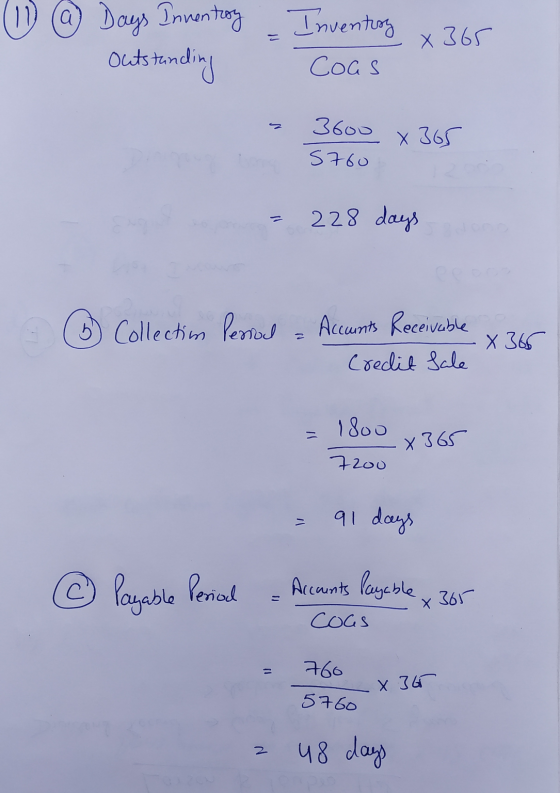 (11) @ Days Innentroy - Inventory Outstanding x x 36C Coas 3600 5760 X 365 228 days 6 Collection Persol - Accounts Receivable
