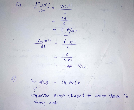 dicot Vicot) dt a 6 Alsec advertente Irrot) Pecot 0.85 N 0 V/sec Ve final = 24 volte हा source Voltage in capacitor gets Char