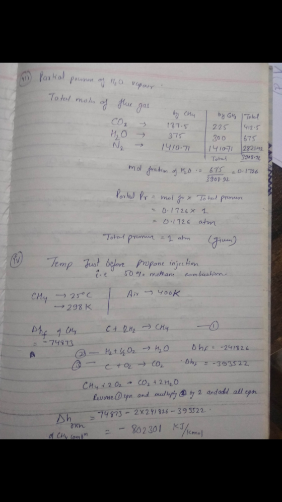 - Partial pressun of 10 vapor To teal mols of flue gas by Chy I by Gho | Total CO2 y 187.5 225 412.5 H₂O → 375 300 1675 N₂ →