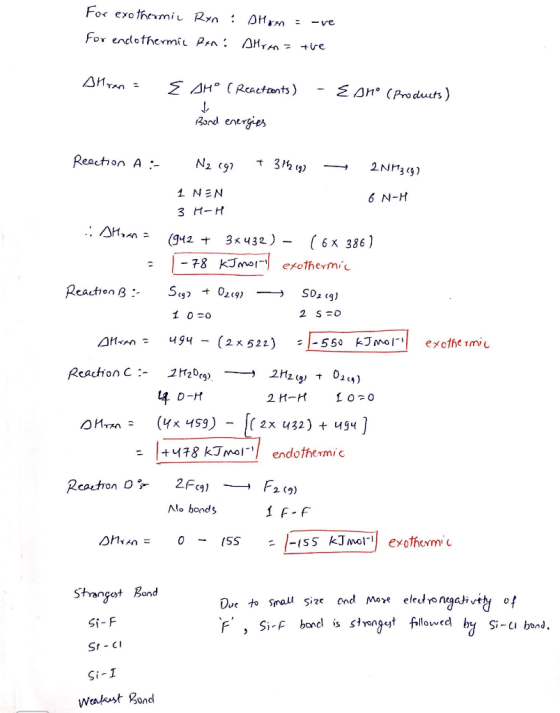 For exothermit Ryn: Sam = -ve For endothermit Ren! AHA = tve suren - - Ennº (Produits ) ESHO (Reactionts) Bond energies React